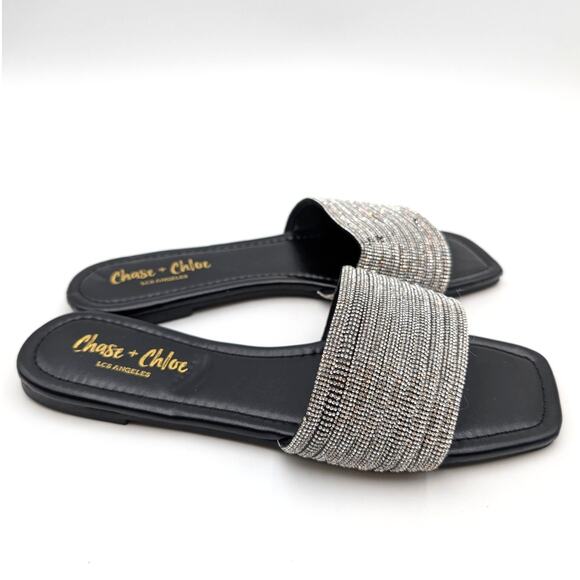 Chase & Chloe Eve 32 Slide Sandals Women's Black/Silver Size US7.5 EU38 - Picture 3 of 13
